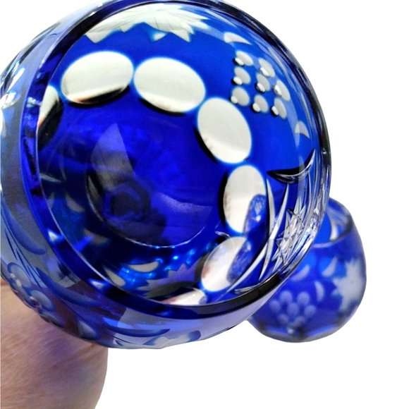 Ajka Marsala Cobalt Blue Cased Cut To Clear Crystal Brandy Snifters 2pc Set - Picture 3 of 5